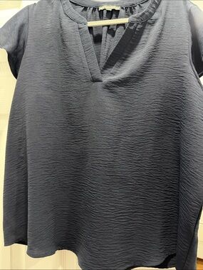Adrianna Papell Navy Textured V-Neck Short Sleeve Tunic